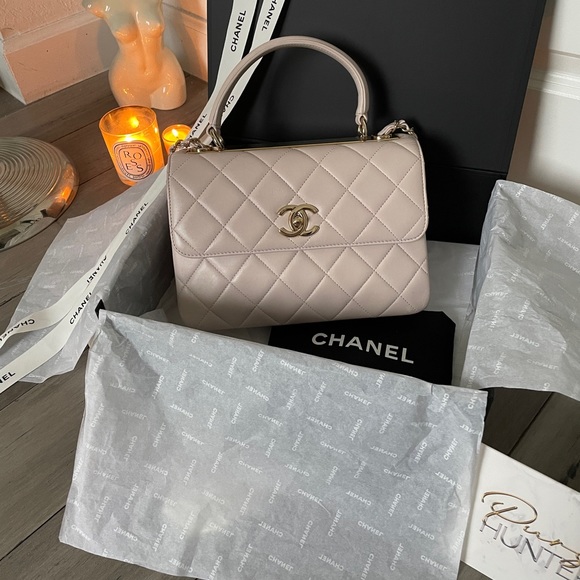Chanel trendy light pale pink cream small lambskin gold hardware